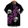 Gothic Couple Outfit Floral Skulls Pattern Spaghetti Strap A Line Long Tank Dress and Button Up Shirt Holiday Matching Outfit - Noir S | US 4
