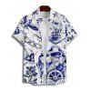 Vacation Couple Outfit Colorblock Navigation Elements Skulls Floral Pattern Crossover A Line Belt Dress and Button Up Shirt Gothic Matching Outfit - Bleu profond S | US 4