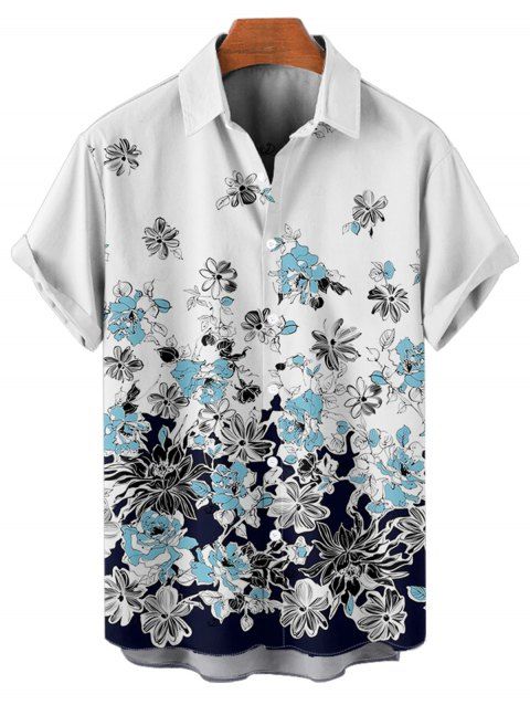Chemise de vacances à motif floral et feuilles ombré pour homme, boutonnée, retroussée, manches courtes, décontractée