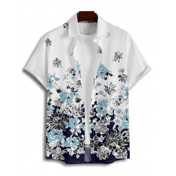 Men's Ombre Floral Leaf Pattern Vacation Shirt Button Up Roll Up Short Sleeve Casual Shirt