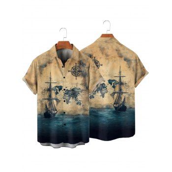Vacation Couple Outfit Ocean Ship Anchor Bird Pattern Spaghetti Strap V Neck A Line Mini Tank Dress and Button Up Shirt Vintage Matching Outfit