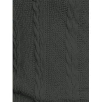 Women Twisted Cable Knit Plaid Print Hooded Sweater Mock Button Ruched Shawl Neck Sweater