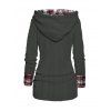 Pull à capuche à carreaux en tricot torsadé pour femme, col châle froncé à boutons factices - Gris XXL