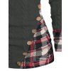 Pull à capuche à carreaux en tricot torsadé pour femme, col châle froncé à boutons factices - Gris XXL