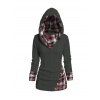 Pull à capuche à carreaux en tricot torsadé pour femme, col châle froncé à boutons factices - Gris XXL