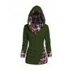 Pull à capuche à carreaux en tricot torsadé pour femme, col châle froncé à boutons factices - Vert profond S
