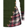 Pull à capuche à carreaux en tricot torsadé pour femme, col châle froncé à boutons factices - Vert profond S