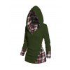 Pull à capuche à carreaux en tricot torsadé pour femme, col châle froncé à boutons factices - Vert profond XL