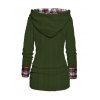 Pull à capuche à carreaux en tricot torsadé pour femme, col châle froncé à boutons factices - Vert profond XL