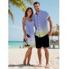 Ombre Palm Tree Print Hawaii Vacation Spaghetti Strap V Neck A Pendulum Mini Dress And Short Sleeve Shirt Matching Outfit - Bleu Ciel S | US 4