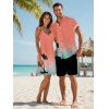 Ombre Palm Tree Print Hawaii Vacation Spaghetti Strap V Neck A Pendulum Mini Dress And Short Sleeve Shirt Matching Outfit - Orange S | US 4
