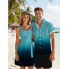 Casual Couple Outfit Ombre Ruched Bust Belt Sweetheart Neck A Line Mini Dress and Roll Up Sleeve Shirt Matching Outfit - Vert S | US 4