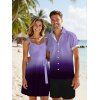 Casual Couple Outfit Ombre Ruched Bust Belt Sweetheart Neck A Line Mini Dress and Roll Up Sleeve Shirt Matching Outfit - Pourpre S | US 4