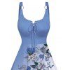 Robe de vacances à lacets et motif floral et feuilles ombré, bretelles à anneau en O, taille empire, robe trapèze décontractée - Bleu clair M | US 6