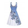 Robe de vacances à lacets et motif floral et feuilles ombré, bretelles à anneau en O, taille empire, robe trapèze décontractée - Bleu clair M | US 6