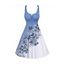 Robe de vacances à lacets et motif floral et feuilles ombré, bretelles à anneau en O, taille empire, robe trapèze décontractée - Bleu clair M | US 6