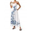 Robe de vacances à motif floral et feuilles d'oiseaux, bretelles spaghetti, coupe trapèze, longue et décontractée - Blanc XL | US 12