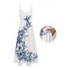 Robe de vacances à motif floral et feuilles d'oiseaux, bretelles spaghetti, coupe trapèze, longue et décontractée - Blanc XL | US 12