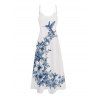 Robe de vacances à motif floral et feuilles d'oiseaux, bretelles spaghetti, coupe trapèze, longue et décontractée - Blanc XL | US 12