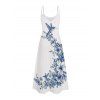 Robe de vacances à motif floral et feuilles d'oiseaux, bretelles spaghetti, coupe trapèze, longue et décontractée - Blanc XL | US 12