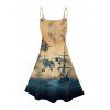 Robe de vacances à motif d'ancre de navire océanique et d'oiseau, bretelles spaghetti, col en V, coupe trapèze, mini-robe débardeur vintage - café lumière S | US 4