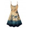 Robe de vacances à motif d'ancre de navire océanique et d'oiseau, bretelles spaghetti, col en V, coupe trapèze, mini-robe débardeur vintage - café lumière S | US 4