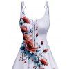 Robe de vacances à lacets et motif de feuilles fleuries, bretelles à anneau en O, taille empire, robe trapèze décontractée - Blanc M | US 6