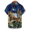 Chemise de plage à manches courtes et boutons pour homme, motif floral et feuilles, idéale pour les vacances - Bleu profond 3XL