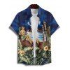 Chemise de plage à manches courtes et boutons pour homme, motif floral et feuilles, idéale pour les vacances - Bleu profond 3XL