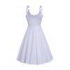 Robe de vacances à lacets et motif de feuilles fleuries, bretelles à anneau en O, taille empire, robe trapèze décontractée - Blanc M | US 6