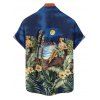 Chemise de plage à manches courtes et boutons pour homme, motif floral et feuilles, idéale pour les vacances - Bleu profond 3XL