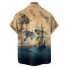 Chemise de vacances pour homme, motif ancre de bateau océanique, motif oiseau, boutonnée, retroussée, manches courtes, style vintage - café lumière 4XL