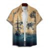 Chemise de vacances pour homme, motif ancre de bateau océanique, motif oiseau, boutonnée, retroussée, manches courtes, style vintage - café lumière 4XL