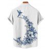Chemise de vacances à manches courtes et boutons pour homme, motif floral et feuilles, décontractée - Blanc M