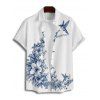 Chemise de vacances à manches courtes et boutons pour homme, motif floral et feuilles, décontractée - Blanc M