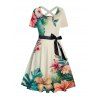 Robe de vacances à motif de fleurs et de feuilles, coupe croisée, manches courtes, col rond, coupe trapèze, décontractée - Beige S | US 4