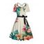 Robe de vacances à motif de fleurs et de feuilles, coupe croisée, manches courtes, col rond, coupe trapèze, décontractée - Beige S | US 4