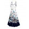 Robe de vacances décontractée à motif floral et feuilles ombré avec poches et bretelles spaghetti - Bleu de Minuit L | US 8-10