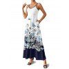 Robe de vacances décontractée à motif floral et feuilles ombré avec poches et bretelles spaghetti - Bleu de Minuit L | US 8-10