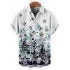 Chemise de vacances à motif floral et feuilles ombré pour homme, boutonnée, retroussée, manches courtes, décontractée - Bleu de Minuit 5XL