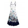 Vacation Couple Outfit Ombre Floral Leaf Pattern Pocket Spaghetti Strap A Line Long Tank Dress and Button Up Shirt Casual Matching Outfit - Bleu de Minuit S | US 4