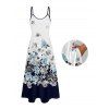 Vacation Couple Outfit Ombre Floral Leaf Pattern Pocket Spaghetti Strap A Line Long Tank Dress and Button Up Shirt Casual Matching Outfit - Bleu de Minuit S | US 4
