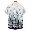 Vacation Couple Outfit Ombre Floral Leaf Pattern Pocket Spaghetti Strap A Line Long Tank Dress and Button Up Shirt Casual Matching Outfit - Bleu de Minuit S | US 4