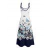 Vacation Couple Outfit Ombre Floral Leaf Pattern Pocket Spaghetti Strap A Line Long Tank Dress and Button Up Shirt Casual Matching Outfit - Bleu de Minuit S | US 4