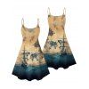 Vacation Couple Outfit Ocean Ship Anchor Bird Pattern Spaghetti Strap V Neck A Line Mini Tank Dress and Button Up Shirt Vintage Matching Outfit - café lumière S | US 4