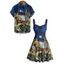 Vacation Couple Outfit Beach Landscape Floral Leaf Pattern Ruched Bust Dress and Button Up Shirt Beach Matching Outfit - Bleu profond S | US 4