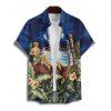 Vacation Couple Outfit Beach Landscape Floral Leaf Pattern Ruched Bust Dress and Button Up Shirt Beach Matching Outfit - Bleu profond S | US 4
