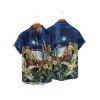Vacation Couple Outfit Beach Landscape Floral Leaf Pattern Ruched Bust Dress and Button Up Shirt Beach Matching Outfit - Bleu profond S | US 4