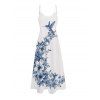 Vacation Couple Outfit Bird Floral Leaf Pattern Spaghetti Strap A Line Long Tank Dress and Button Up Shirt Casual Matching Outfit - Blanc S | US 4