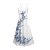 Vacation Couple Outfit Bird Floral Leaf Pattern Spaghetti Strap A Line Long Tank Dress and Button Up Shirt Casual Matching Outfit - Blanc S | US 4